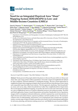 Need for an Integrated Deprived Area “Slum” Mapping System (IDEAMAPS) in Low- and Middle-Income Countries (Lmics)