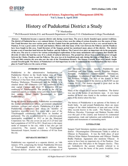 History of Pudukottai District a Study [1] P
