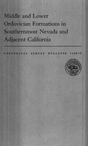 Middle and Lower Ordovician Formations in Southernmost Nevada and Adjacent California