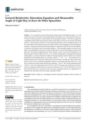 General Relativistic Aberration Equation and Measurable Angle of Light Ray in Kerr–De Sitter Spacetime
