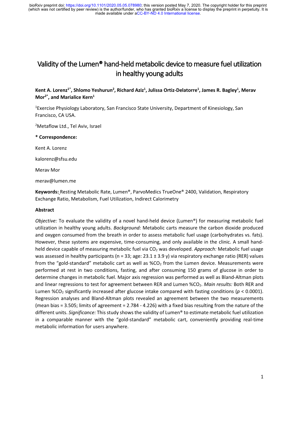 Validity of the Lumen® Hand-Held Metabolic Device to Measure Fuel Utilization in Healthy Young Adults