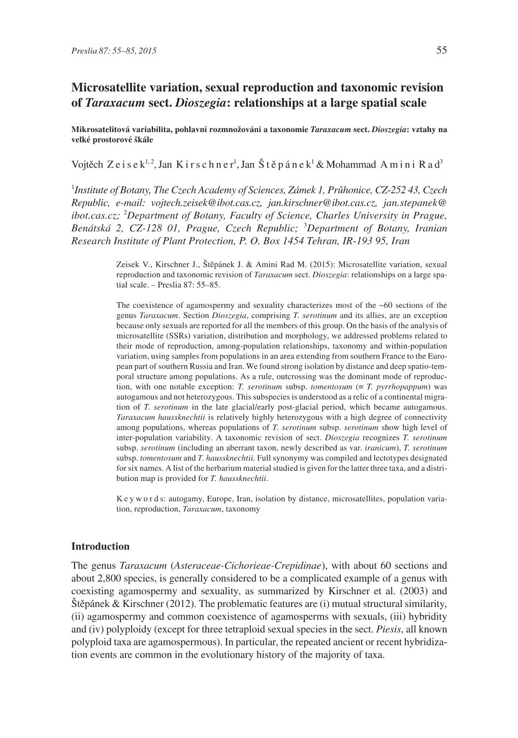 Microsatellite Variation, Sexual Reproduction and Taxonomic Revision of Taraxacum Sect