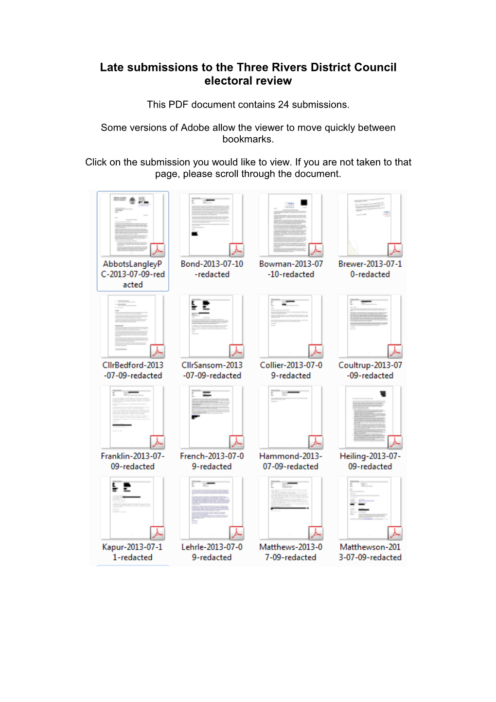 Late Submissions to the Three Rivers District Council Electoral Review