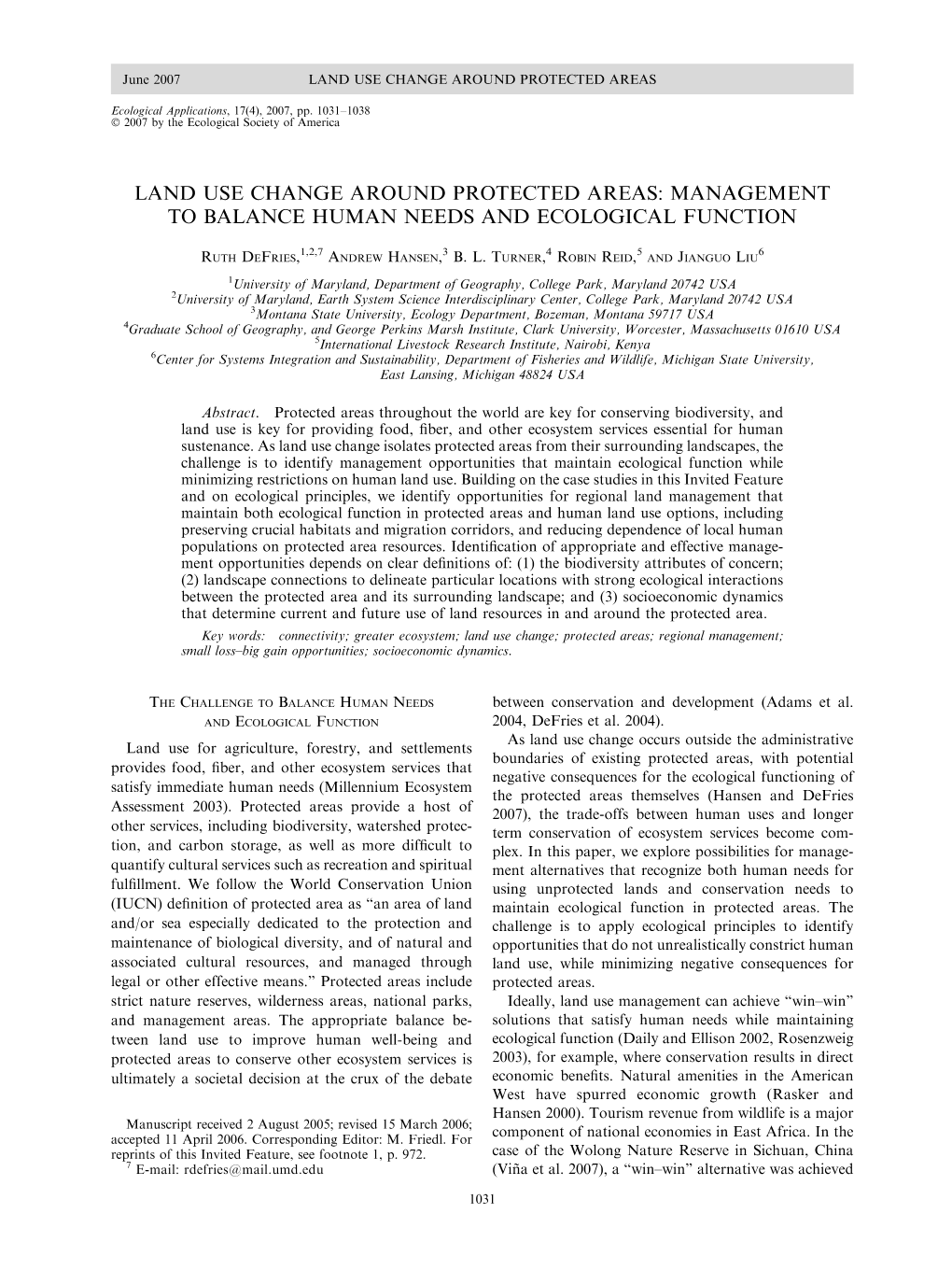 Land Use Change Around Protected Areas