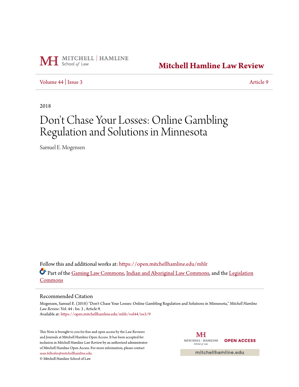 Online Gambling Regulation and Solutions in Minnesota Samuel E