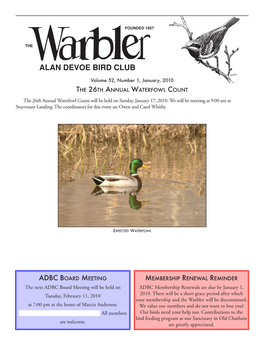 January 2010 the Warbler Alandevoebirdclub.Org  Reminders & Notices ADBC Field Trips Columbia Land Conservancy Outings Jan