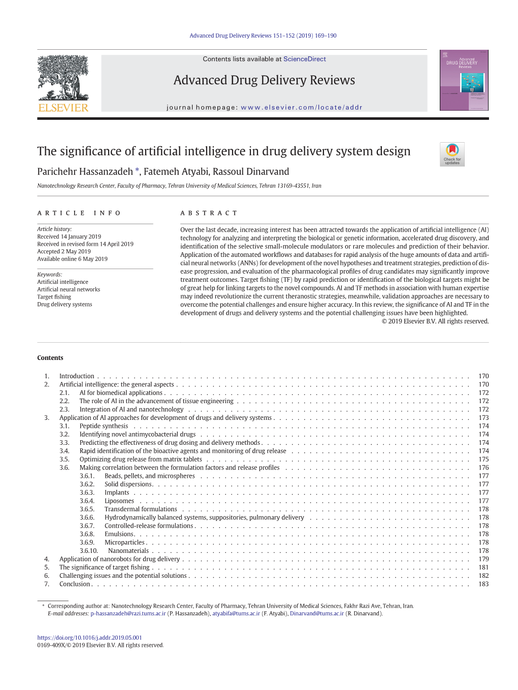 The Significance of Artificial Intelligence in Drug Delivery System