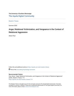 Anger, Relational Victimization, and Vengeance in the Context of Relational Aggression