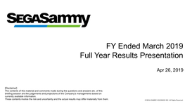 FY Ended March 2019 Full Year Results Presentation