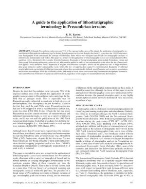 A Guide to the Application of Lithostratigraphic Terminology in Precambrian Terrains