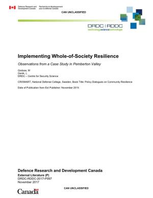 Implementing Whole-Of-Society Resilience Observations from a Case Study in Pemberton Valley