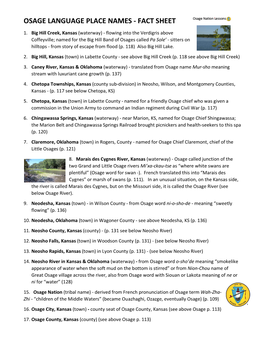 Osage Language Place Names - Fact Sheet