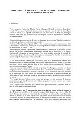 Lettre Ouverte À Arnaud Montebourg, Aux Protectionnistes Et Aux Dirigistes De Tous Bords