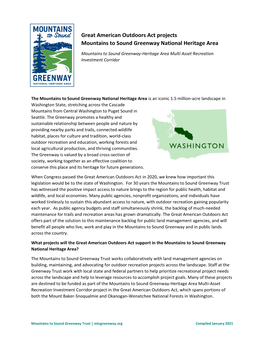 Great American Outdoors Act Projects Mountains to Sound Greenway National Heritage Area