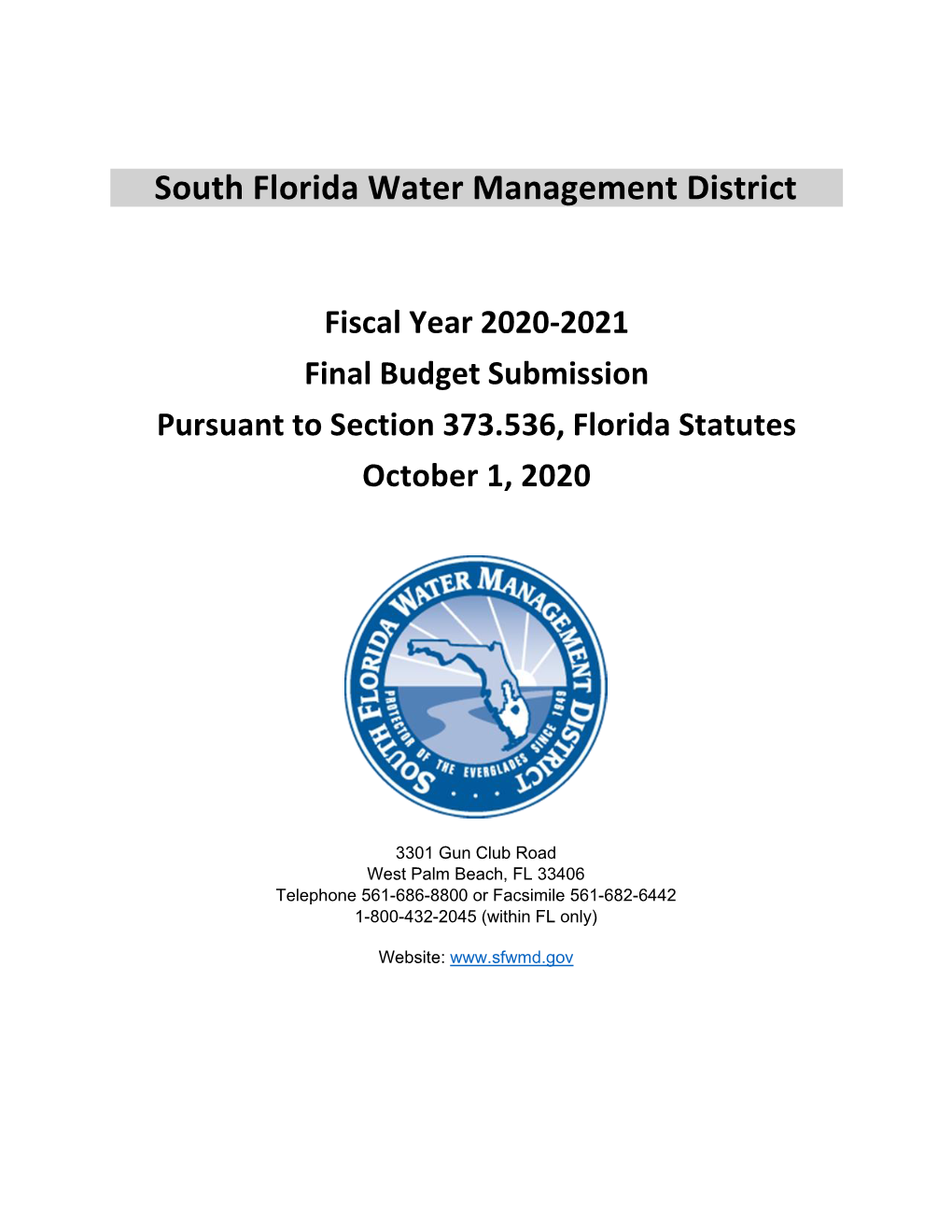 SFWMD Fiscal Year 2020-2021 Adopted Budget