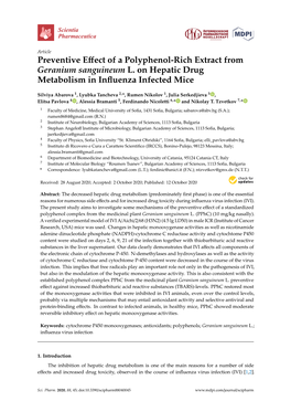 Preventive Effect of a Polyphenol-Rich Extract from Geranium Sanguineum L. on Hepatic Drug Metabolism in Influenza Infected Mice