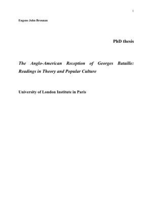 Phd Thesis the Anglo-American Reception of Georges Bataille