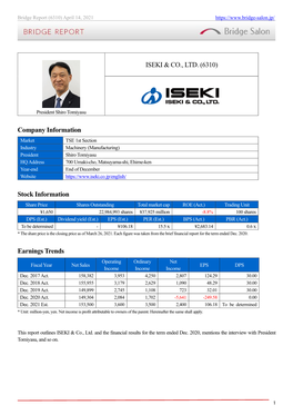 ISEKI & CO., LTD. (6310) Company Information Stock Information