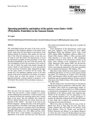 Spawning Periodicity and Habitat of the Palolo Worm Eunice Viridis (Polychaeta: Eunicidae) in the Samoan Islands