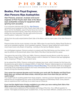 Beatles, Pink Floyd Engineer, Alan Parsons Rips Audiophiles