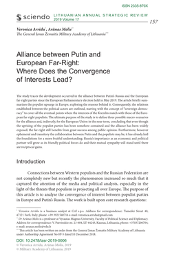 Alliance Between Putin and European Far-Right: Where Does the Convergence of Interests Lead?