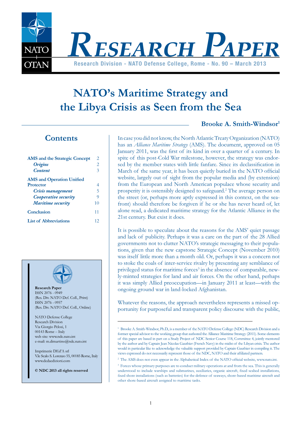 NATO's Maritime Strategy and the Libya Crisis As Seen from The