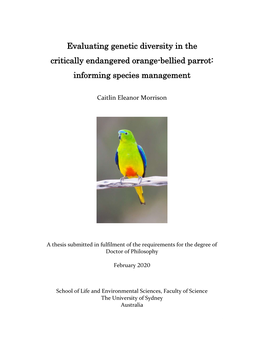 Evaluating Genetic Diversity in the Critically Endangered Orange-Bellied Parrot: Informing Species Management