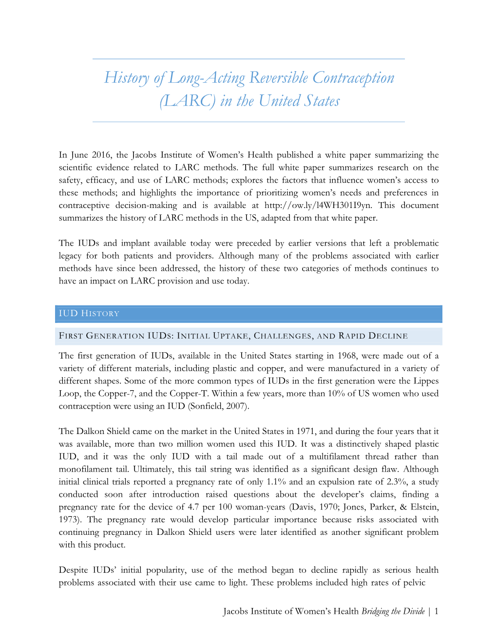 History of Long-Acting Reversible Contraception (LARC) in the United States