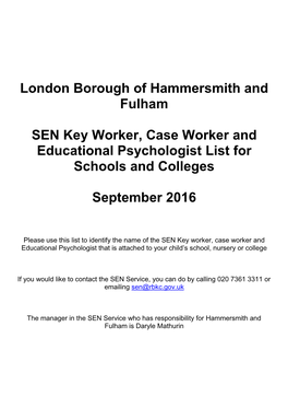 09 09 16 Hammersmith and Fulham Keyworkerep List Schoolscolleges