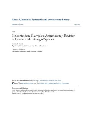 (Lamiales: Acanthaceae): Revision of Genera and Catalog of Species Thomas F