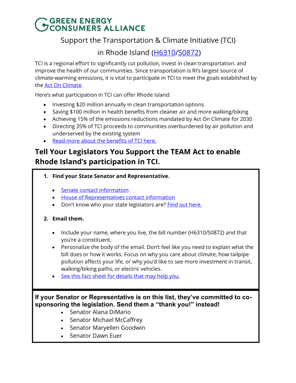 TCI) in Rhode Island (H6310/S0872) TCI Is a Regional Effort to Significantly Cut Pollution, Invest in Clean Transportation, and Improve the Health of Our Communities