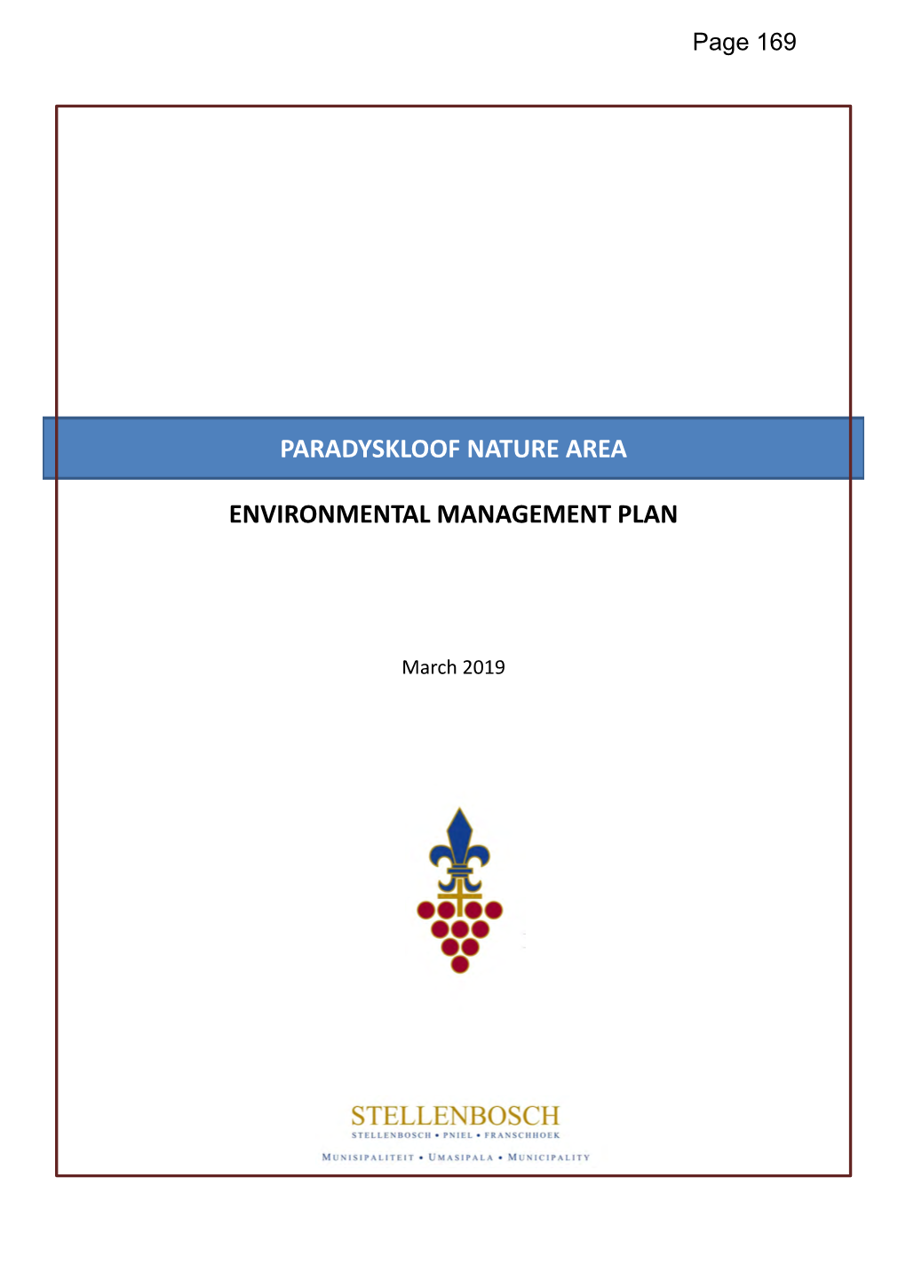 Paradyskloof Nature Area Environmental Management Plan