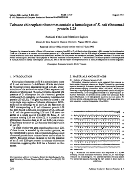 Tobacco Chloroplast Ribosomes Contain a Homologue of E. Coli Ribosomal Protein L28