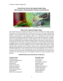 Partial Prey List for the Spined Soldier Bug (Heteroptera: Pentatomidae: Podisus Maculiventris)