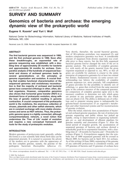 SURVEY and SUMMARY Genomics of Bacteria and Archaea: the Emerging Dynamic View of the Prokaryotic World Eugene V