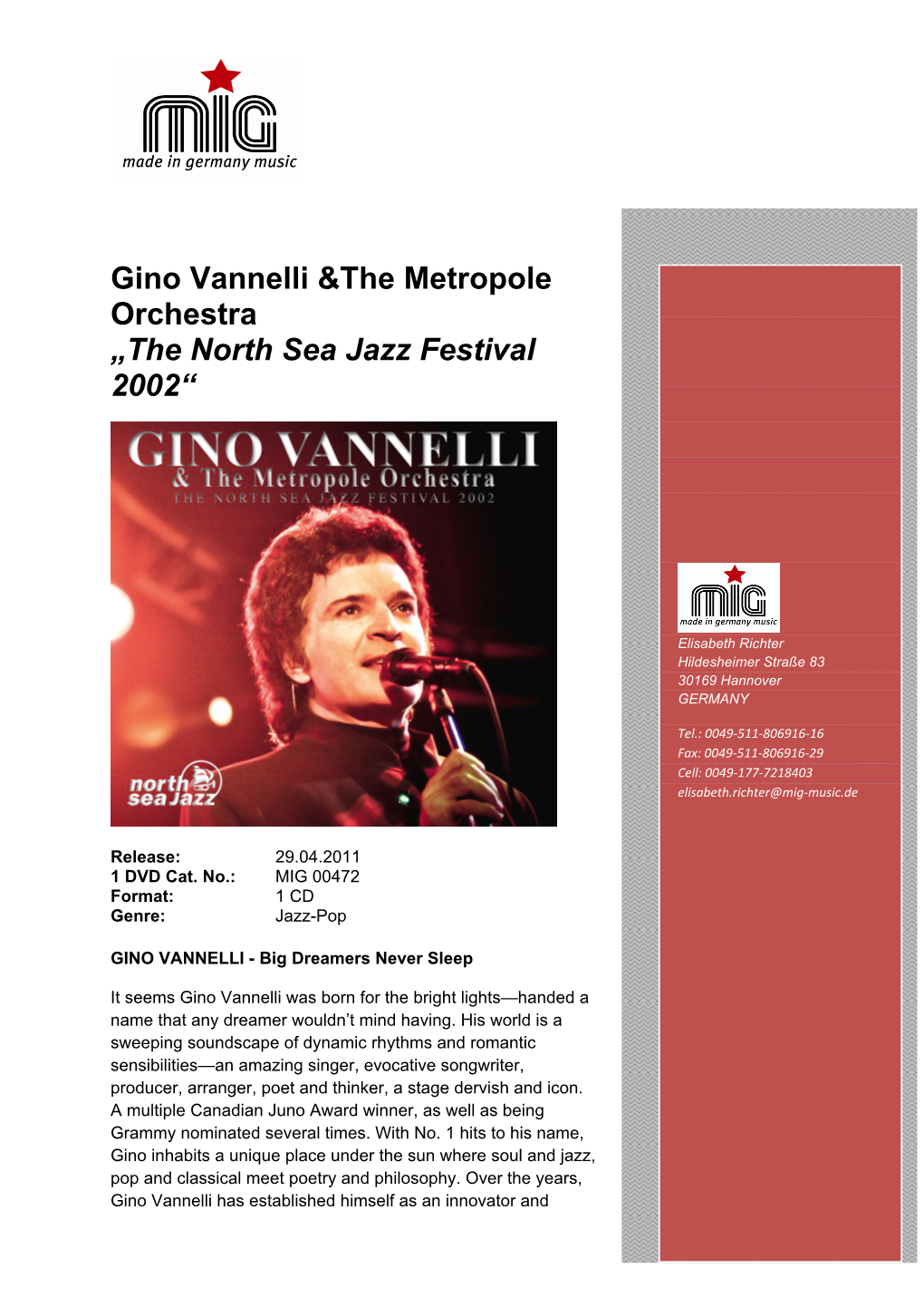 Gino Vannelli &The Metropole Orchestra „The North Sea Jazz