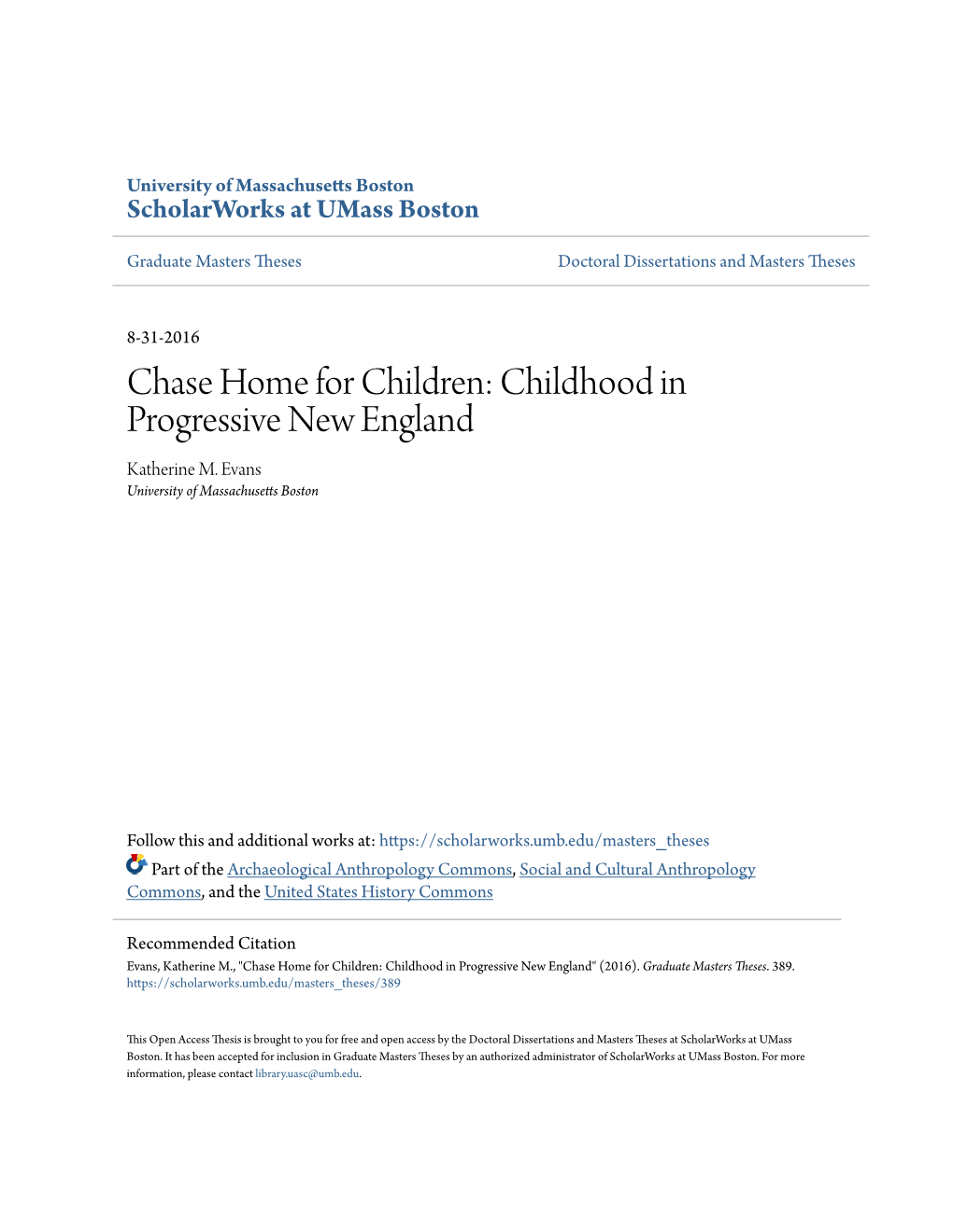 Chase Home for Children: Childhood in Progressive New England Katherine M