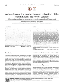 A Close Look at the Contraction and Relaxation of the Myometrium; the Role of Calcium Myometriyumun Kasılma Ve Gevşeme Mekanizmalarında Kalsiyumun Rolü