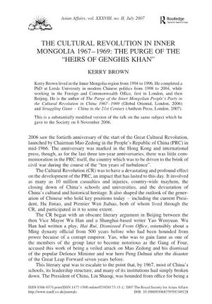 The Cultural Revolution in Inner Mongolia 1967–1969: the Purge of the “Heirs of Genghis Khan”