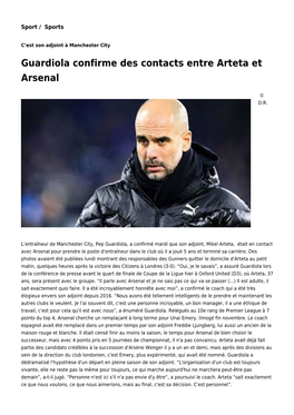 Guardiola Confirme Des Contacts Entre Arteta Et Arsenal