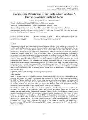 Challenges and Opportunities for the Textile Industry in Ghana: a Study of the Adinkra Textile Sub-Sector