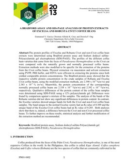 Fnh-I-002 1 a Bradford Assay and Sds-Page Analysis Of