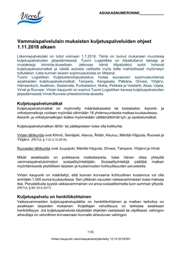 Vammaispalvelulain Mukaisten Kuljetuspalveluiden Ohjeet 1.11.2018 Alkaen