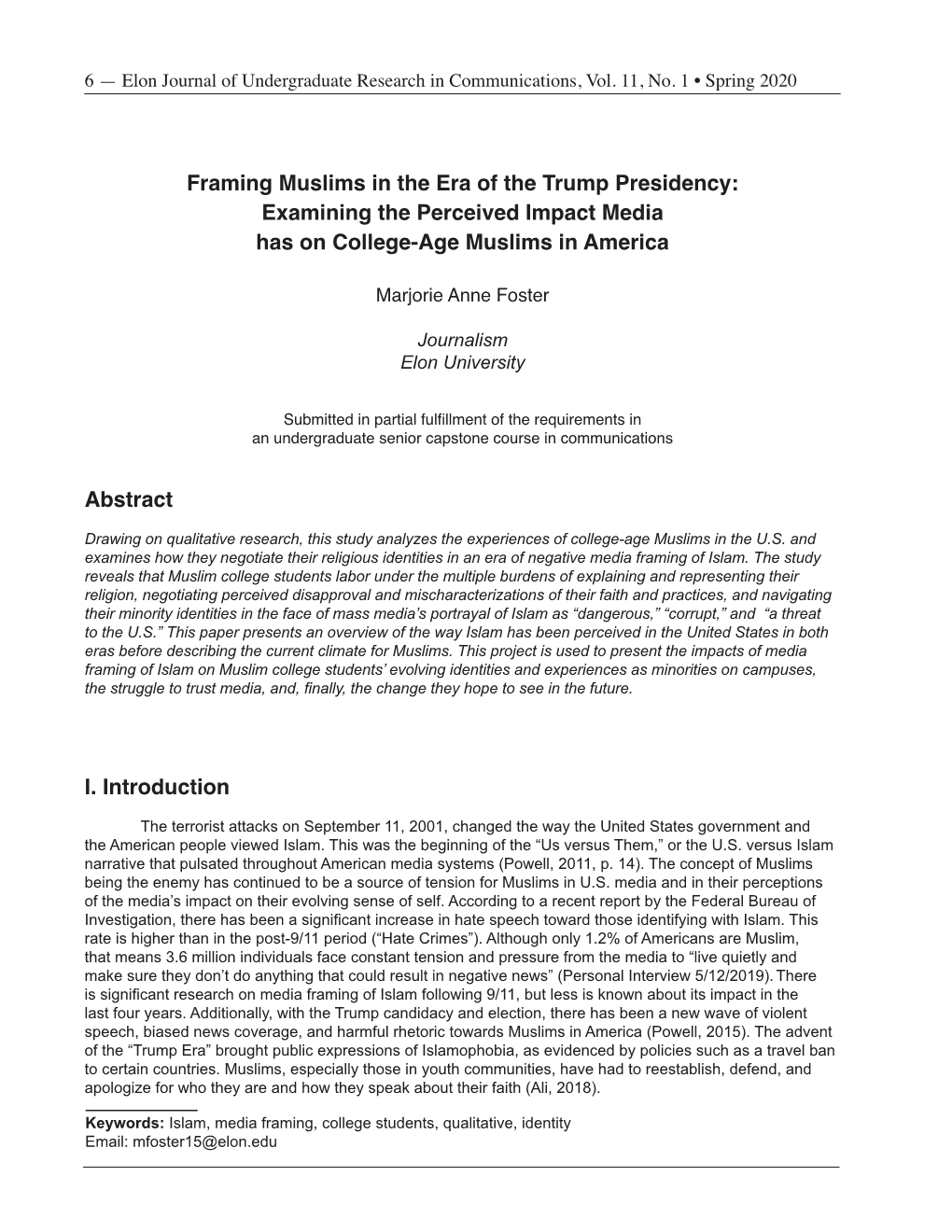 Framing Muslims in the Era of the Trump Presidency: Examining the Perceived Impact Media Has on College-Age Muslims in America