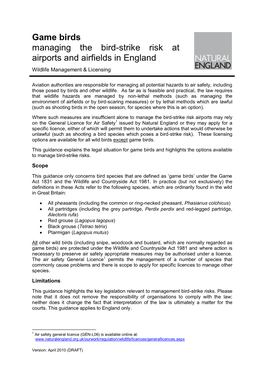 Natural England Wildlife Management & Licensing Guidance Note