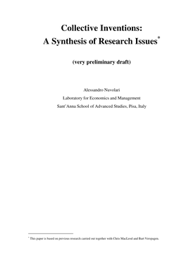 Collective Inventions: a Synthesis of Research Issues *