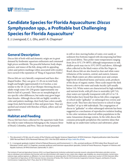 Discus Symphysodon Spp., a Profitable but Challenging Species for Florida Aquaculture1 E