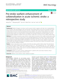 Pre-Stroke Warfarin Enhancement of Collateralization