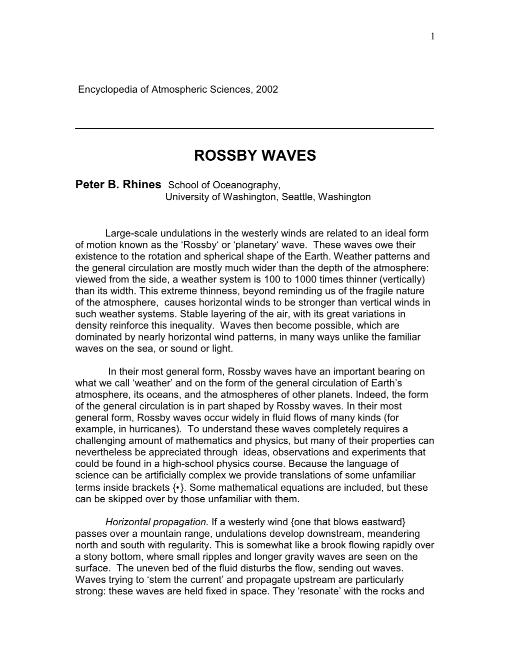 Rossby Waves