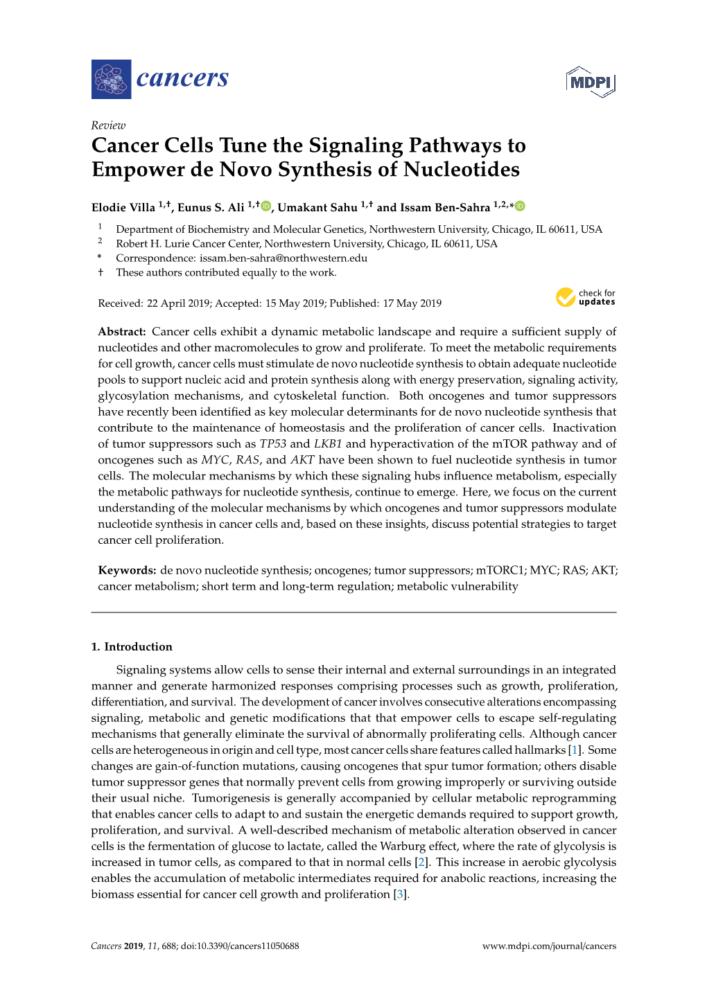 Cancer Cells Tune the Signaling Pathways to Empower De Novo Synthesis of Nucleotides